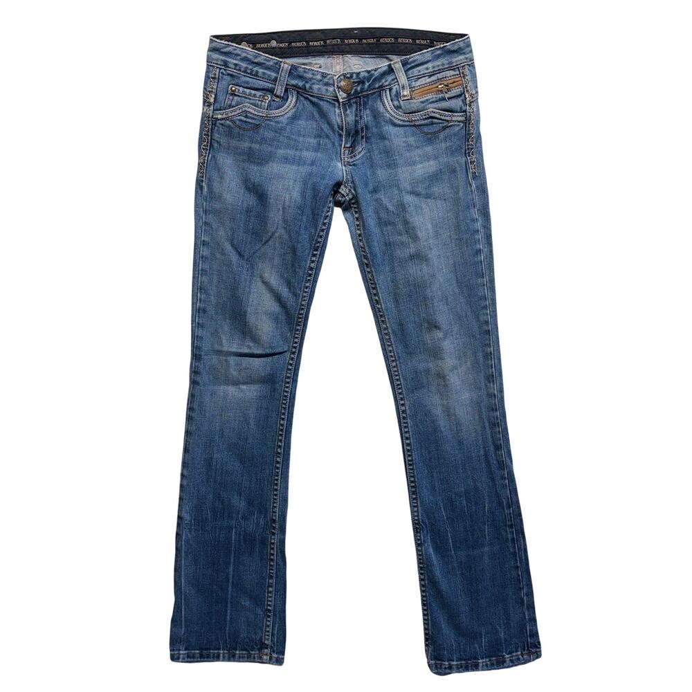 Rerock Express Jeans 26 Womens Straight Leg Medium Wash Embroidered Pocket